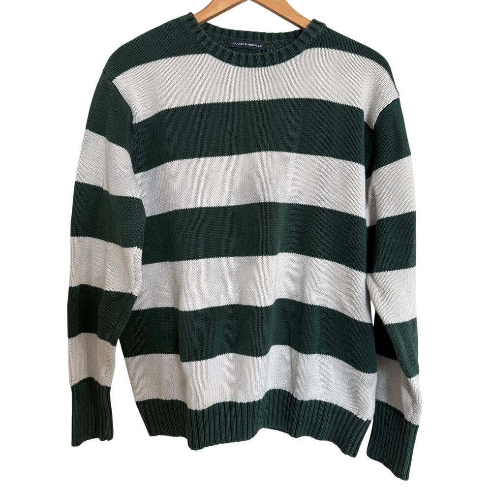 BrandyMelville Cotton Stripe Green Knit Oversize LongSleeve CrewNeck Sweater-S/M